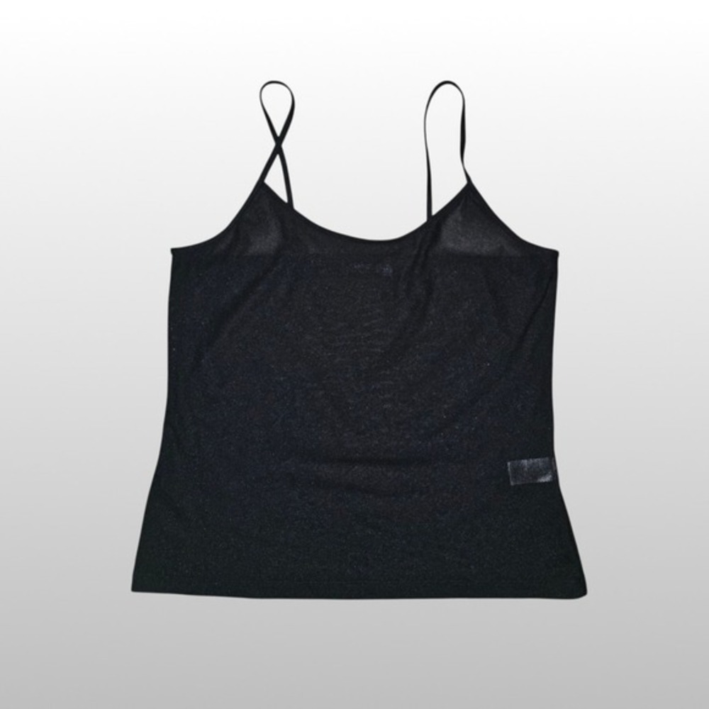 Womens Apt. 9 Cami Tank Top Metallic Sheer Spaghetti Strap Black M Glamour